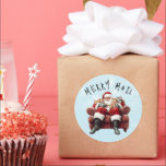 Santa Merry Mail Christmas  Classic Round Sticker<br><div class="desc">This design may be personalised in the area provided by changing the photo and/or text. Or it can be customised by clicking Personalise this Template and then choosing the click to customise further option and delete or change the colour of the background, add text, change the text colour or style,...</div>