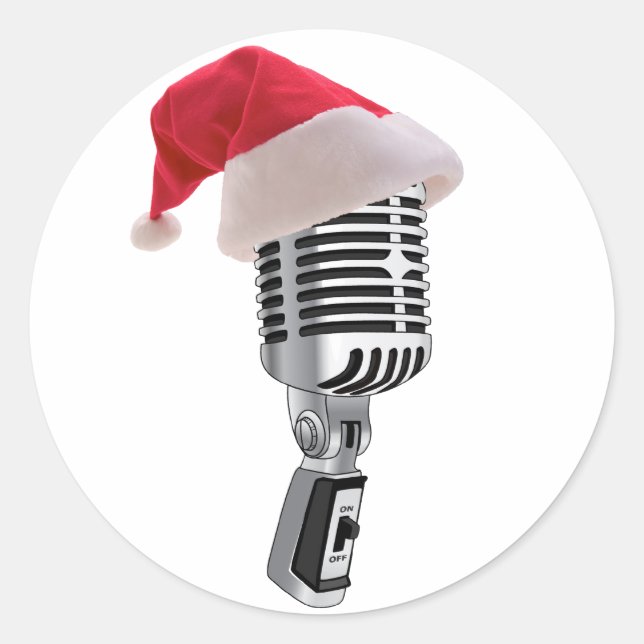 santa microphone classic round sticker (Front)