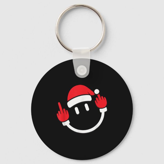 Santa Middle Finger Flip Off _ Christmas Profanity Key Ring (Front)