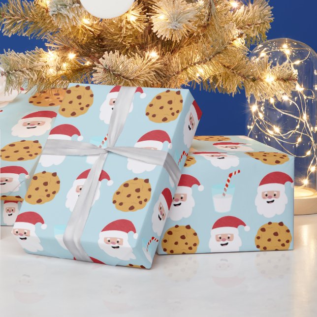 Santa Milk and Cookies Blue Wrapping Paper (Holidays)