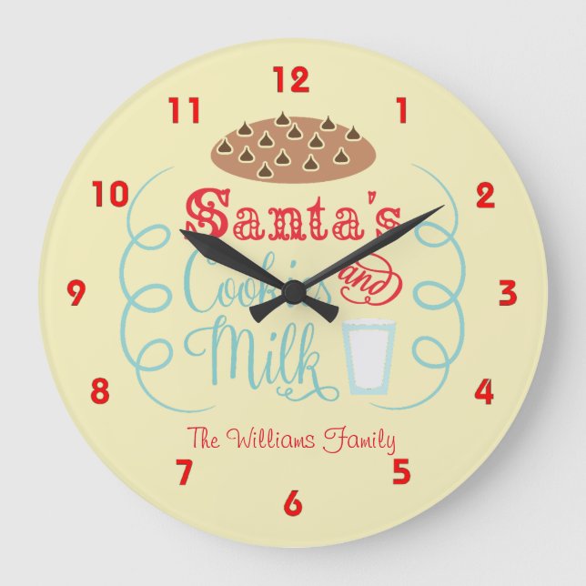 Santa Milk and Cookies Christmas Large Clock (Front)