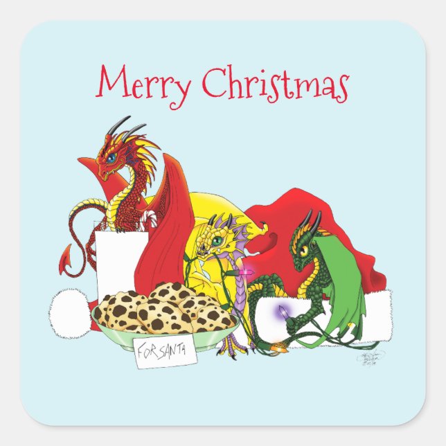 Santa Milk Cookies Dragons Square Sticker (Front)