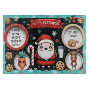 Santa Milk & Cookies Tray with Reindeer Snacks Cutting Board
