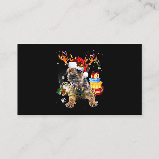 Santa Miniature Schnauzer with Christmas lights Xm Business Card (Front)