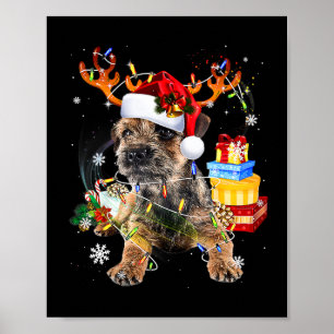 Santa Miniature Schnauzer with Christmas lights Xm Poster
