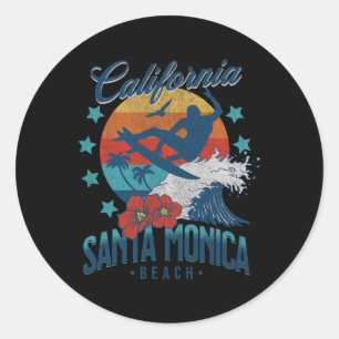 Santa Monica Beach California Surfing Vintage Vaca Classic Round Sticker