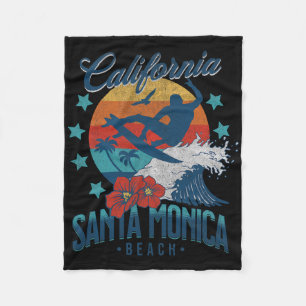 Santa Monica Beach California Surfing Vintage Vaca Fleece Blanket