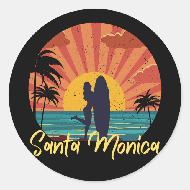 Santa Monica Beach Classic Round Sticker (Front)