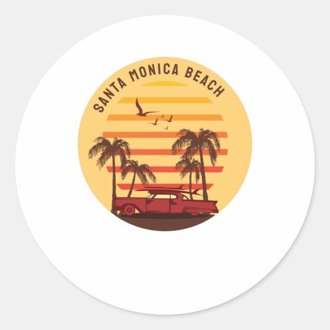 Santa Monica Beach Classic Round Sticker (Front)