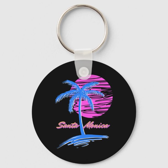 Santa Monica Beach Outrun 80s Aesthetic Vaporwave  Key Ring (Front)