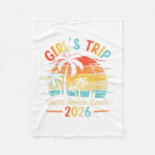 Santa Monica Beach Palm Tree Vintage Sunset Girls Fleece Blanket