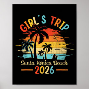 Santa Monica Beach Palm Tree Vintage Sunset Girls Poster