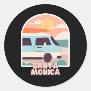 Santa Monica Beach Retro Pastel Colours Sun And Su Classic Round Sticker