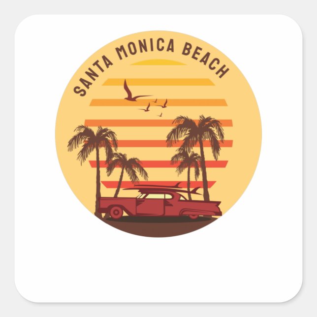 Santa Monica Beach Square Sticker (Front)
