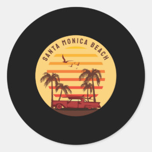 Santa Monica Beach Surfing Vintage Retro Classic Round Sticker