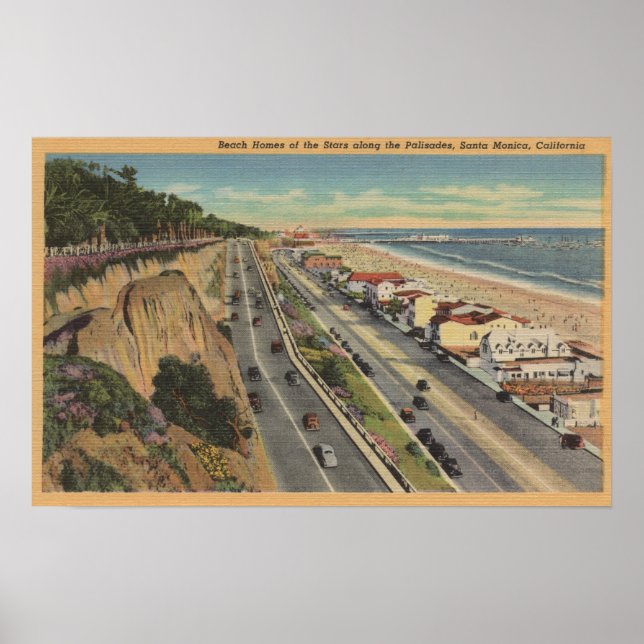 Santa Monica, CA - Beach Scene Along Palisades Poster (Front)