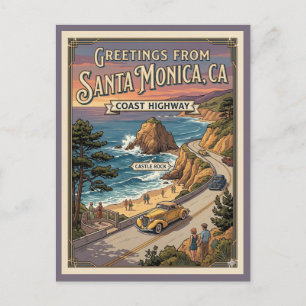 Santa Monica CA Coast Highway Castle Rock Postcard