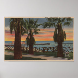 Santa Monica, CA - Yacht Harbour and Sunset View Poster
