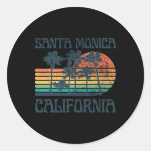 Santa Monica California Beach Summer Vacation Vint Classic Round Sticker