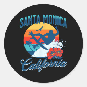 Santa Monica California Beach Surf Summer Vacation Classic Round Sticker