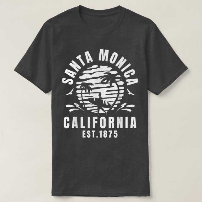Santa Monica California Beach Surf Summer Vacation T-Shirt (Design Front)