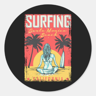 Santa Monica California Beach Surfing Classic Round Sticker