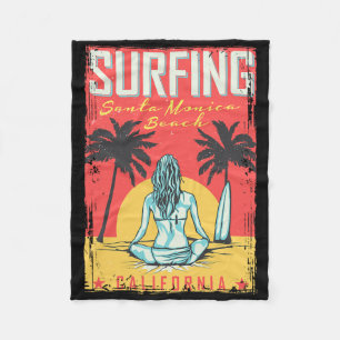 Santa Monica California Beach Surfing Fleece Blanket