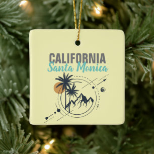 Santa Monica California Geometric Palms Ceramic Ornament