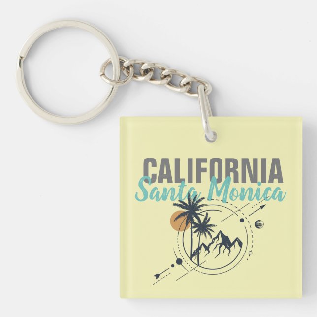 Santa Monica California Geometric Palms  Key Ring (Front)