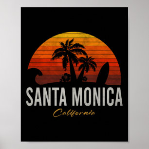 Santa Monica California Retro Surfer Vintage Beach Poster