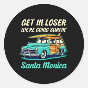 Santa Monica California Surf Girl Women Men Vintag Classic Round Sticker