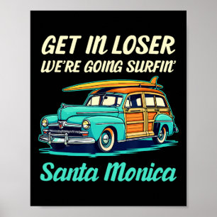 Santa Monica California Surf Girl Women Men Vintag Poster