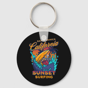 Santa Monica California Surfing Skeleton Sunset Su Key Ring