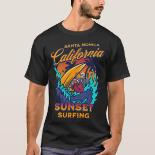 Santa Monica California Surfing Skeleton Sunset Su T-Shirt