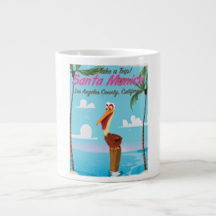 Santa Monica Cartoon retro travel poster Large Coffee Mug