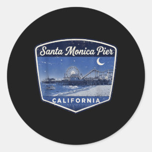 Santa Monica er California Night Ocean Beach Classic Round Sticker