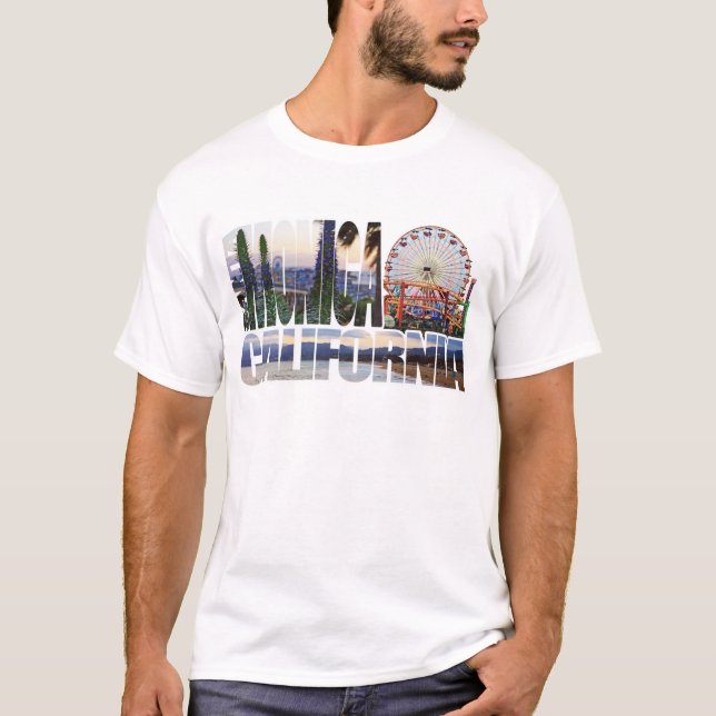 Santa Monica logo flowers pier beach T-Shirt (Front)
