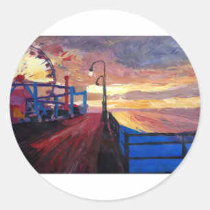 Santa Monica Pier At Dawn Classic Round Sticker