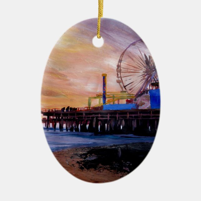 Santa Monica Pier At Sunset Ceramic Tree Decoration (Front)