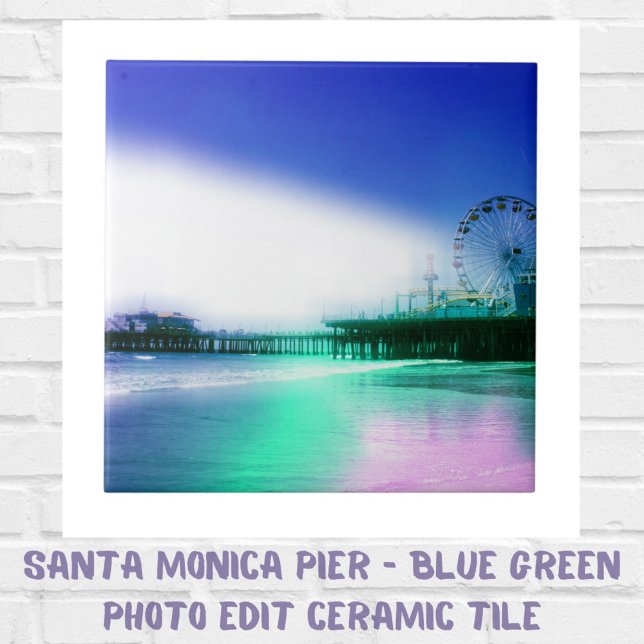 Santa Monica Pier - Blue Green Photo Edit Ceramic Tile (Santa Monica Pier - Blue Green Photo Edit Ceramic Tile)