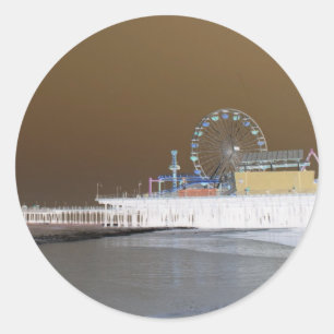 Santa Monica Pier inverted Grey Brown Photo Edit Classic Round Sticker