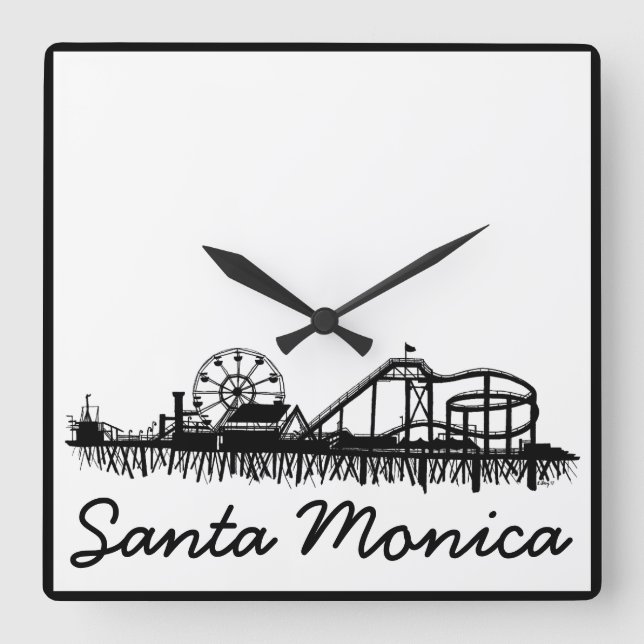 Santa Monica Pier Los Angeles California Beach Square Wall Clock (Front)