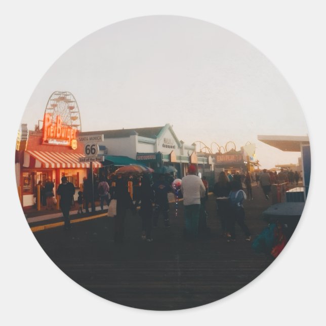 Santa Monica Pier, Los Angeles, California Classic Round Sticker (Front)