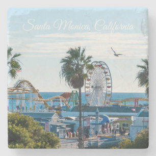 Santa Monica Pier on a Sunny Afternoon Stone Coaster