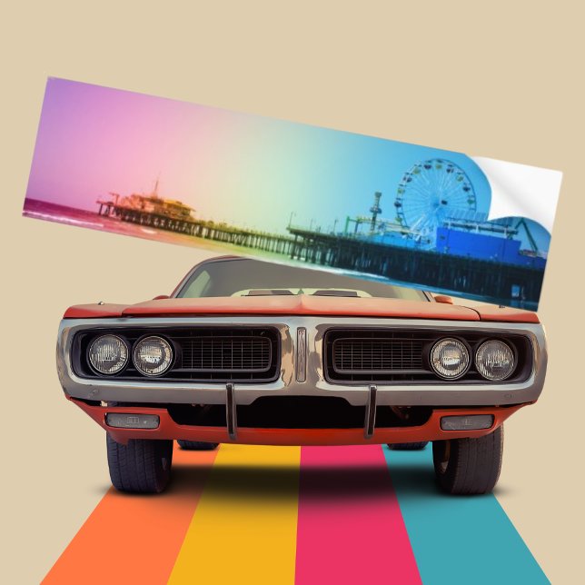 Santa Monica Pier Rainbow Colours Bumper Sticker (Creator Uploaded)