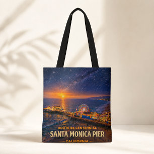 Santa Monica Pier Route 66 Coastal Travel Style Tote Bag