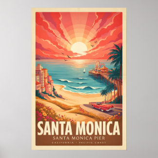 Santa Monica Pier Vintage California Travel Poster