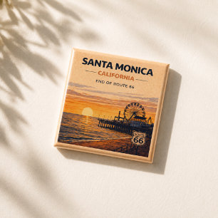 Santa Monica Route 66 California Beach Gift 15 Cm Square Badge