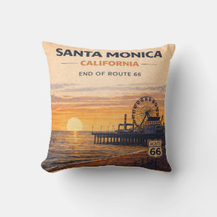 Santa Monica Route 66 Pier Sunset Coastal Decor Cushion