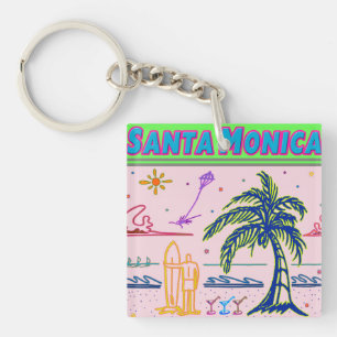 "Santa Monica" Surfer Beach Keychain